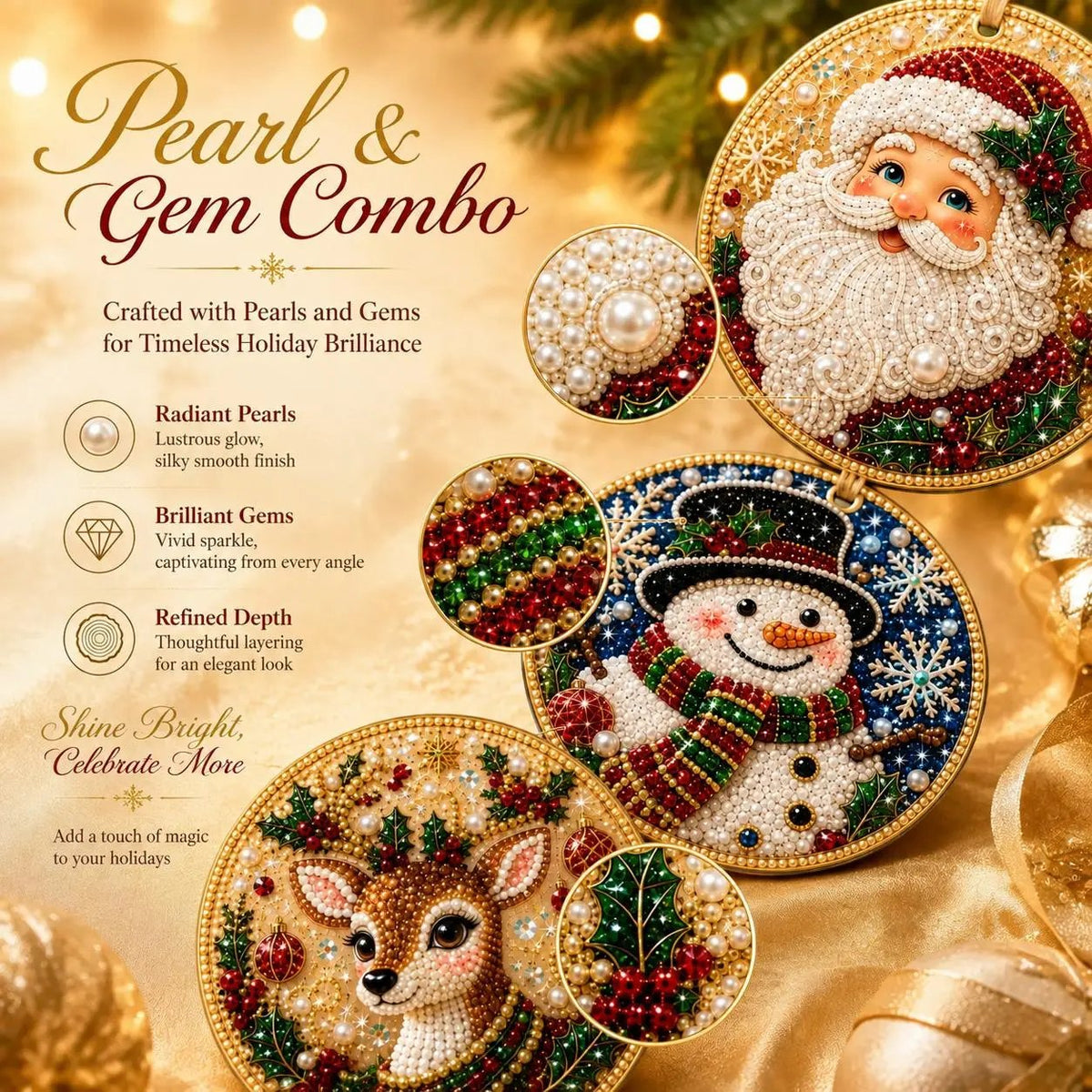 Christmas DIY Diamond Painting Ornaments Kit (6-Piece) – Xmas Tree Hanging Craft Decoration