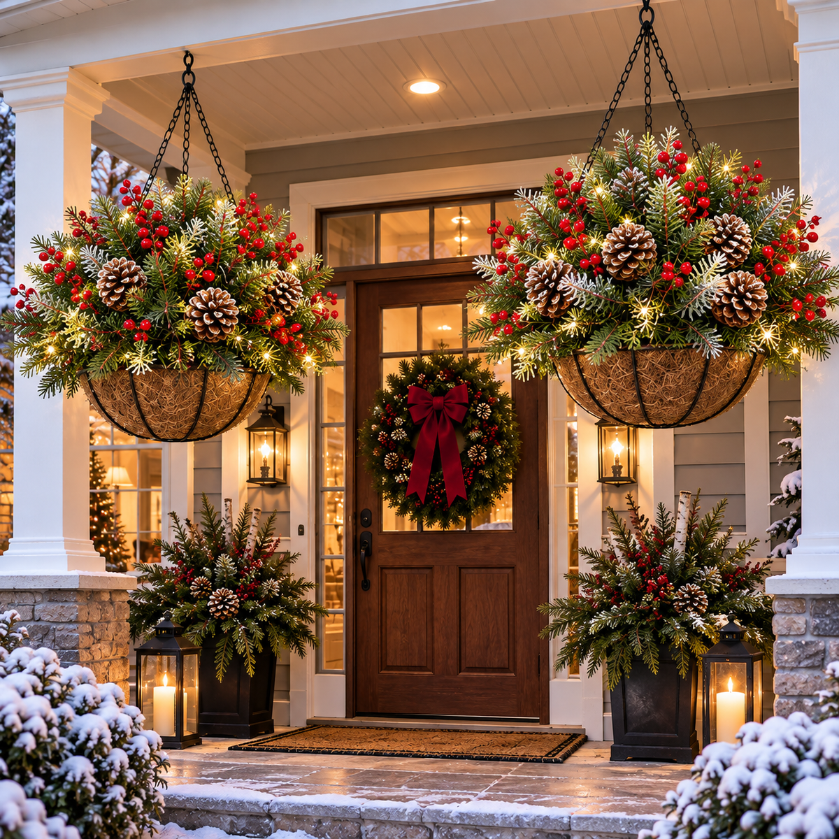 đ Last Day 50% OFFđPre-Lit Christmas Hanging Basket |đ Pre-lit, weather-resistant, and zero maintenance