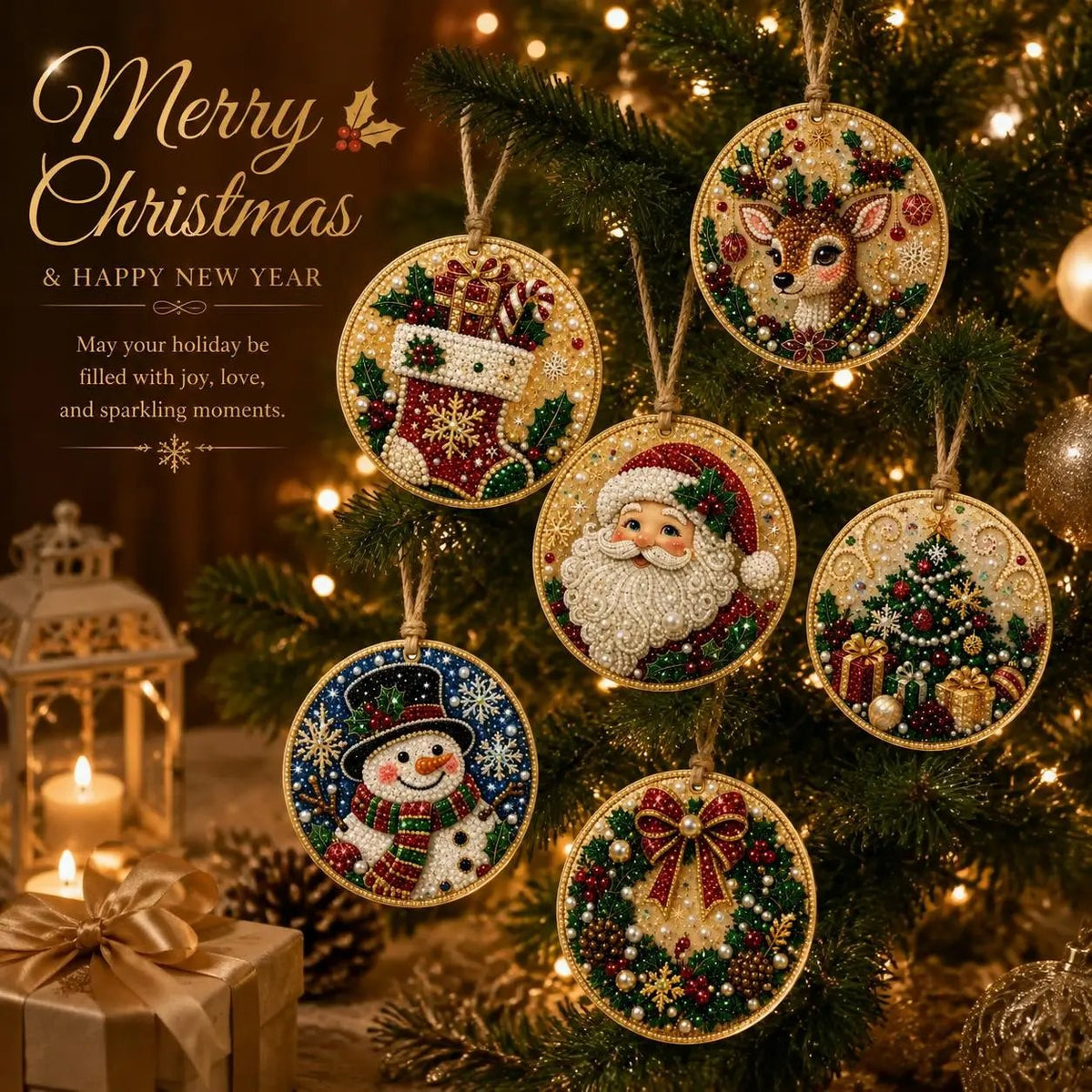 Christmas DIY Diamond Painting Ornaments Kit (6-Piece) – Xmas Tree Hanging Craft Decoration