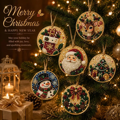 Christmas DIY Diamond Painting Ornaments Kit (6-Piece) – Xmas Tree Hanging Craft Decoration