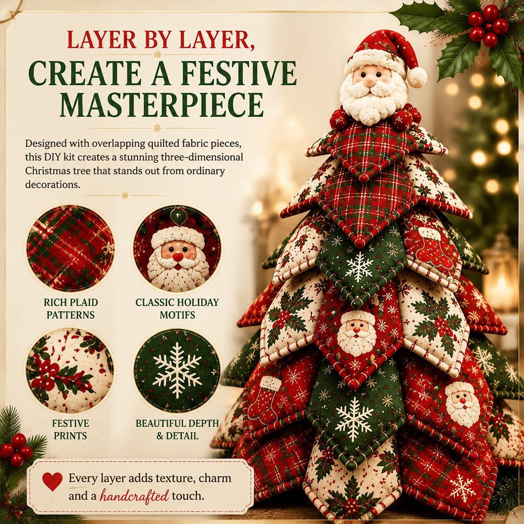 DIY Quilted Christmas Tree Kit – Handmade Fabric Holiday Tabletop Tree Decor