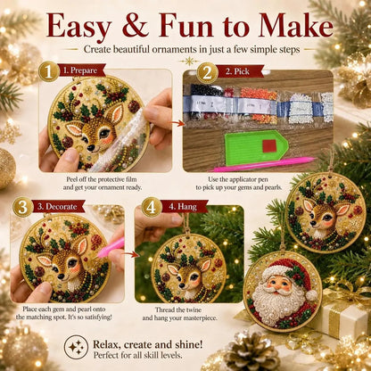 Christmas DIY Diamond Painting Ornaments Kit (6-Piece) – Xmas Tree Hanging Craft Decoration