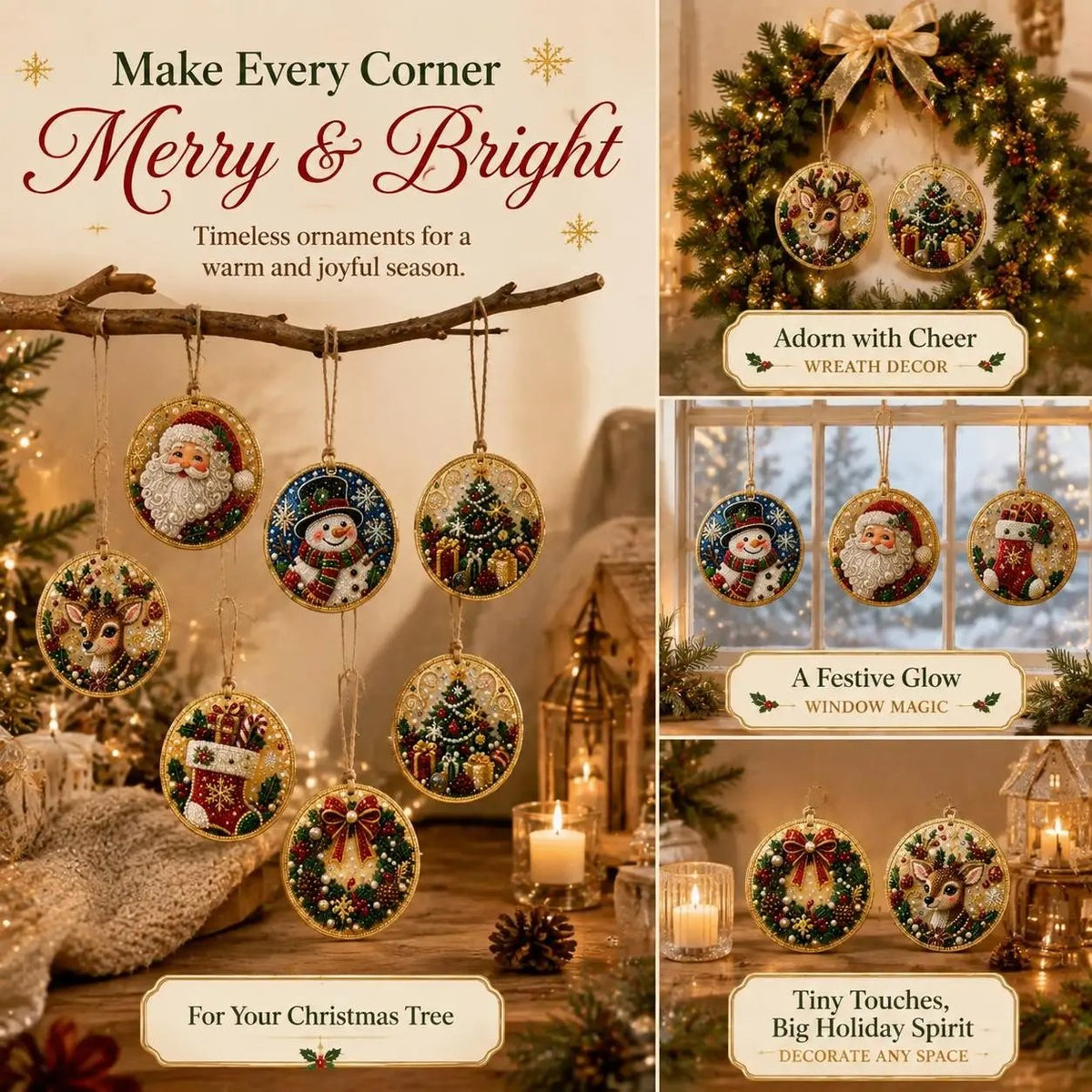 Christmas DIY Diamond Painting Ornaments Kit (6-Piece) – Xmas Tree Hanging Craft Decoration