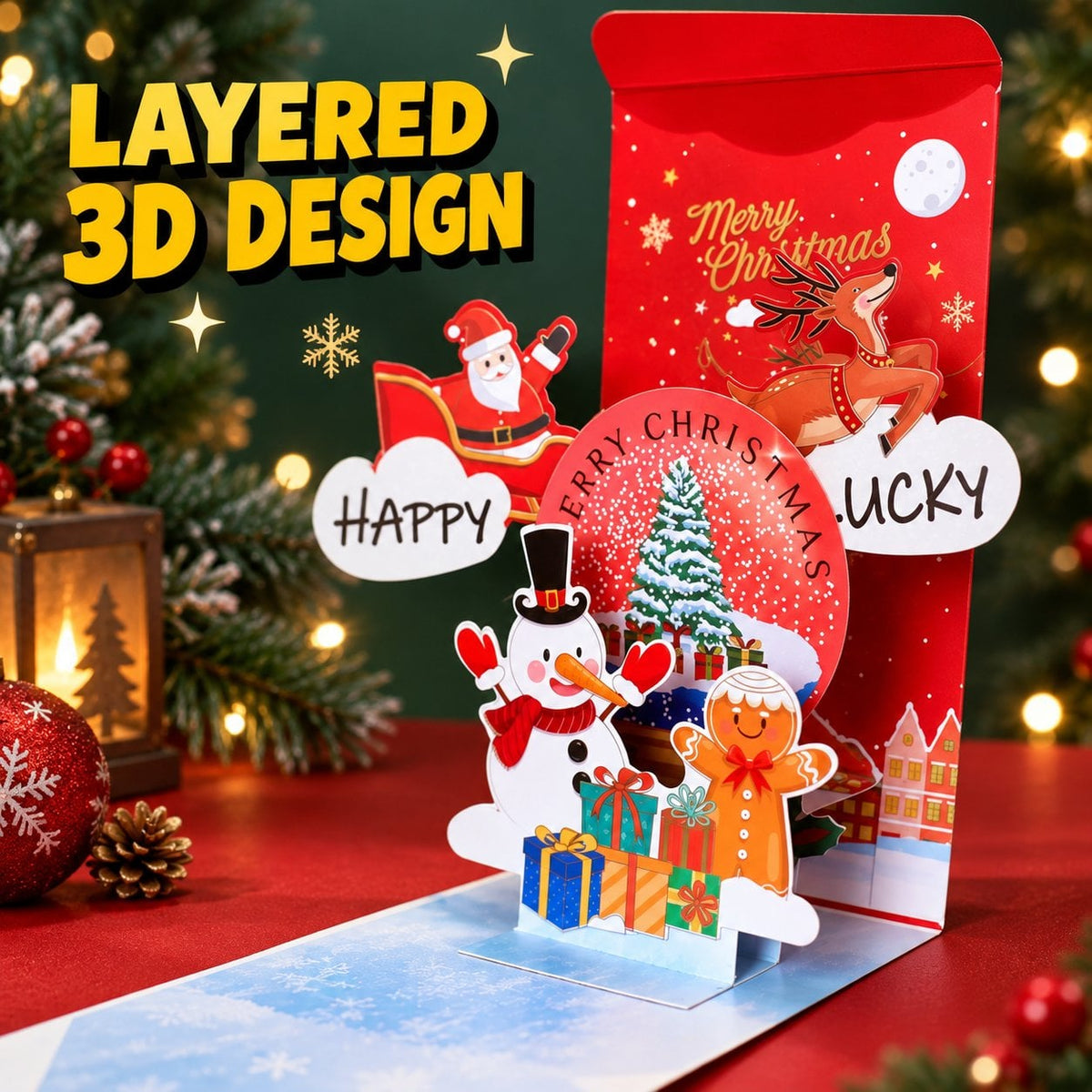 3D Christmas Money Gift Card, Pop Up Holiday Card with Cash Envelope, Creative Christmas Greeting Card for Kids, Family & Loved Ones