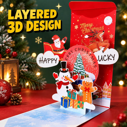 3D Christmas Money Gift Card, Pop Up Holiday Card with Cash Envelope, Creative Christmas Greeting Card for Kids, Family & Loved Ones