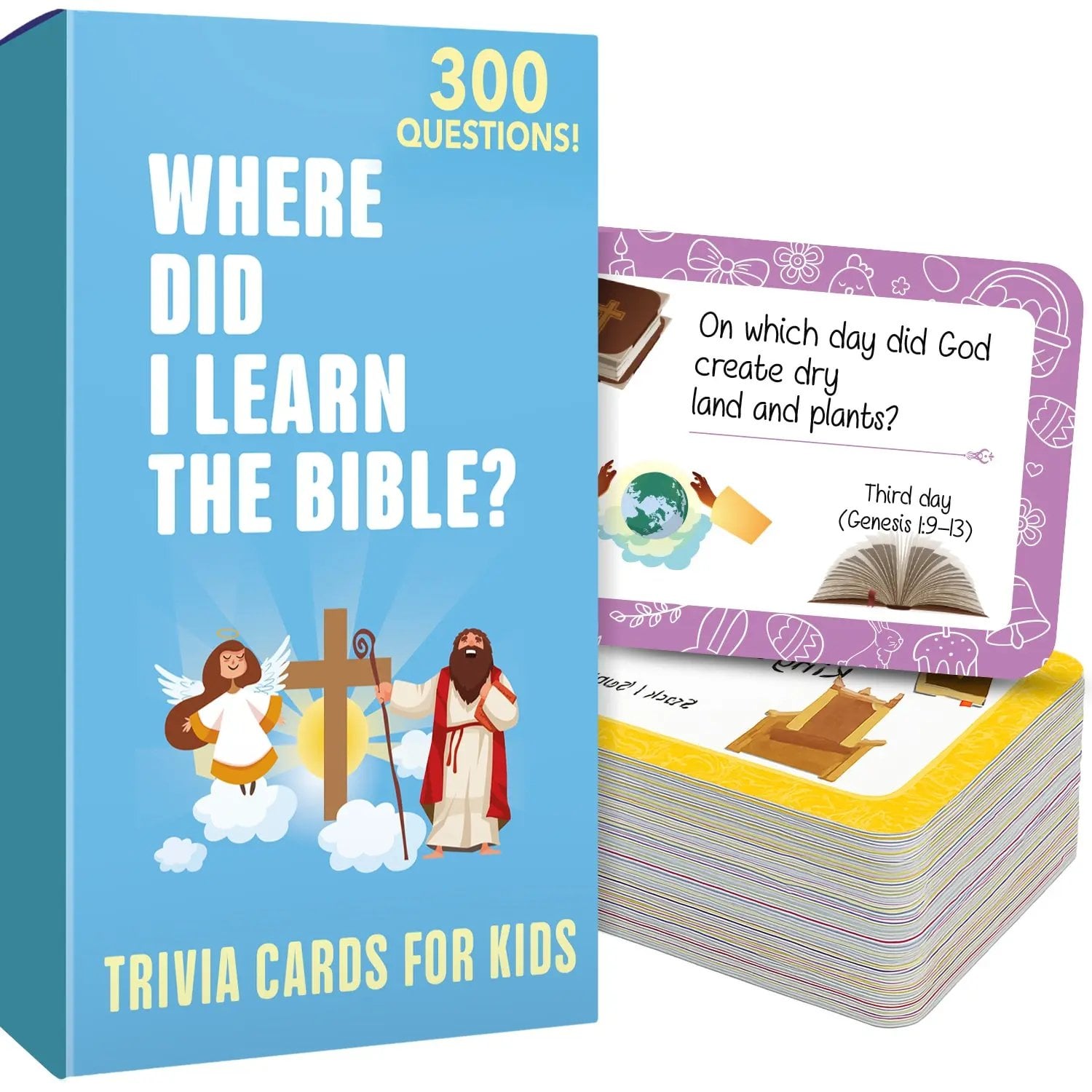 Bible Trivia Cards for Kids – 300 Questions, 150 Cards, Perfect for Family Game Night & Sunday School