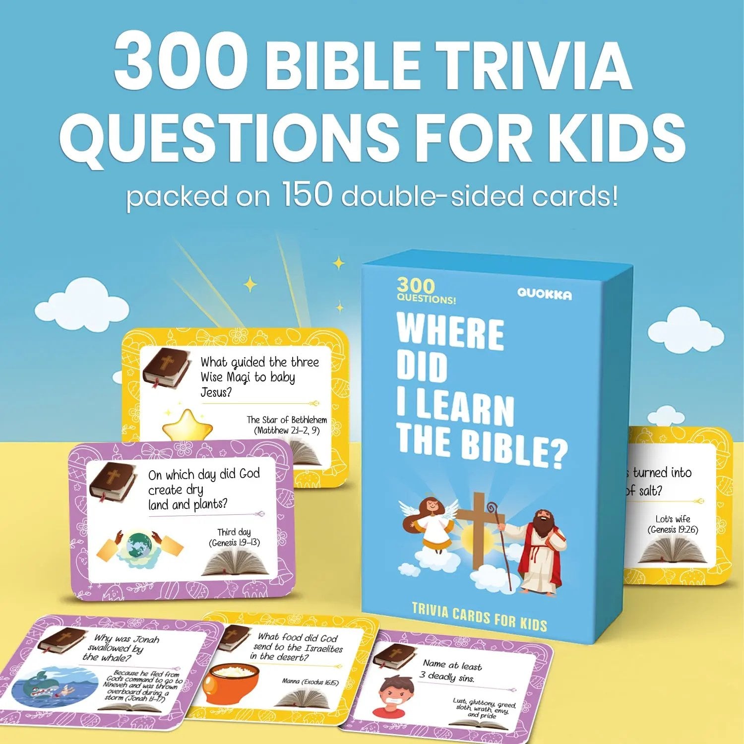 Bible Trivia Cards for Kids – 300 Questions, 150 Cards, Perfect for Family Game Night & Sunday School view 2