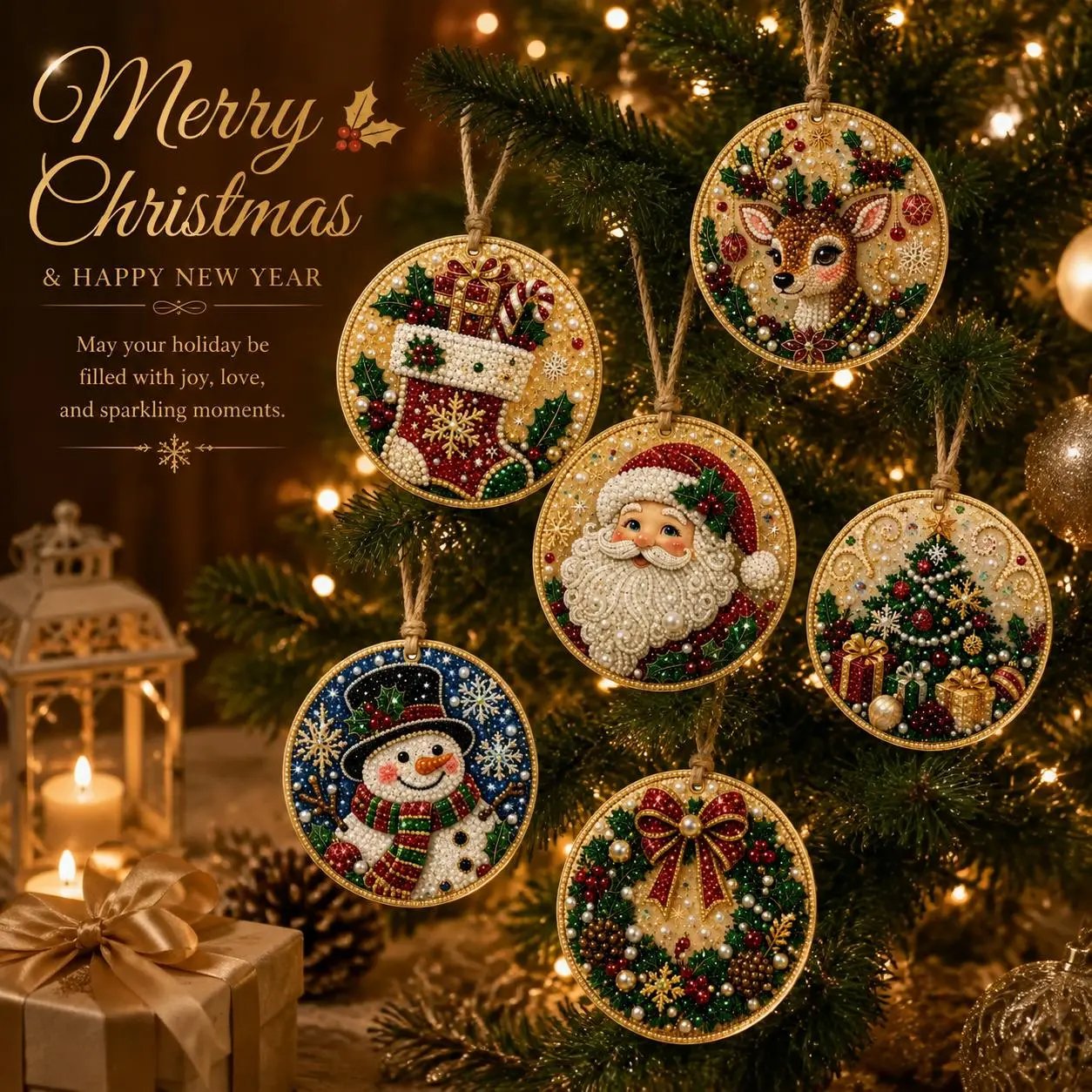 Christmas DIY Diamond Painting Ornaments Kit (6-Piece) – Xmas Tree Hanging Craft Decoration
