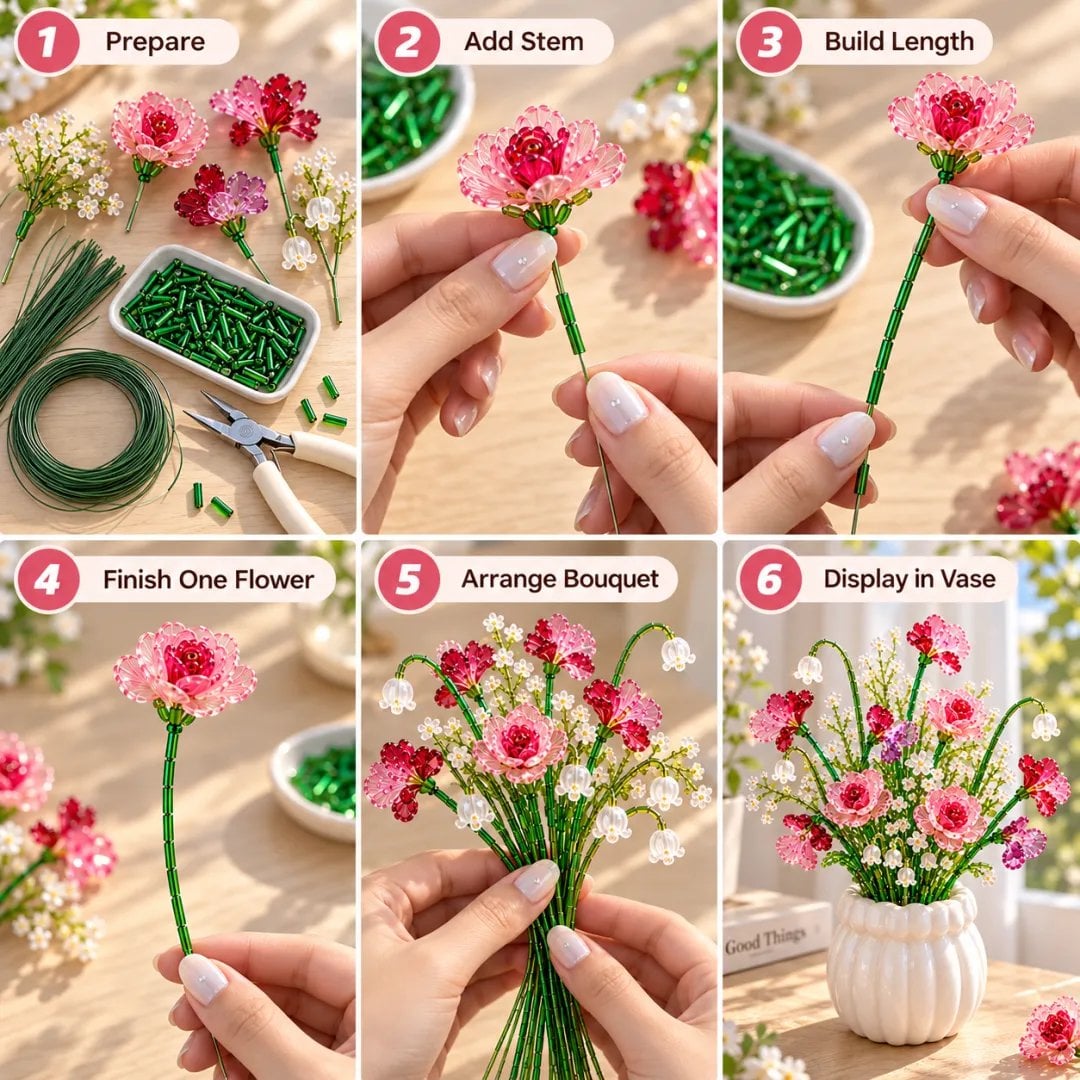 DIY Beaded Wildflower Bouquet Kit – Handmade Crystal Flower Craft Set