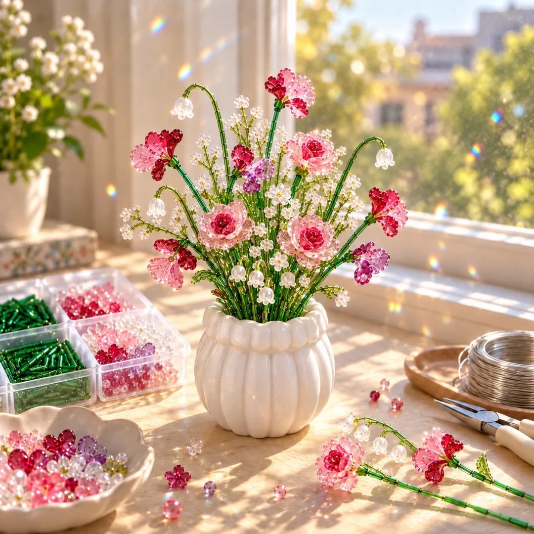 DIY Beaded Wildflower Bouquet Kit – Handmade Crystal Flower Craft Set view 2