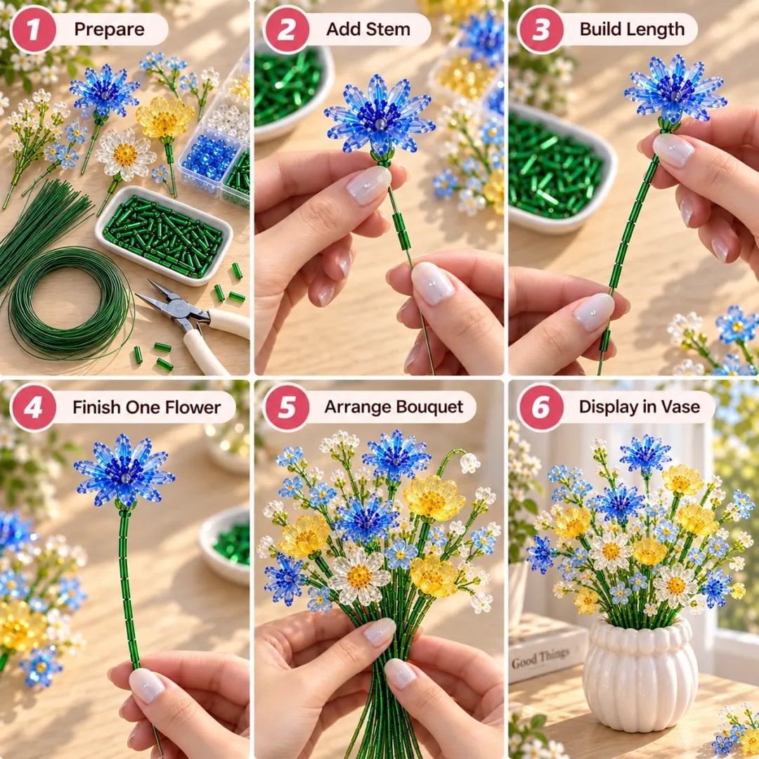 DIY Beaded Wildflower Bouquet Kit – Handmade Crystal Flower Craft Set view 3