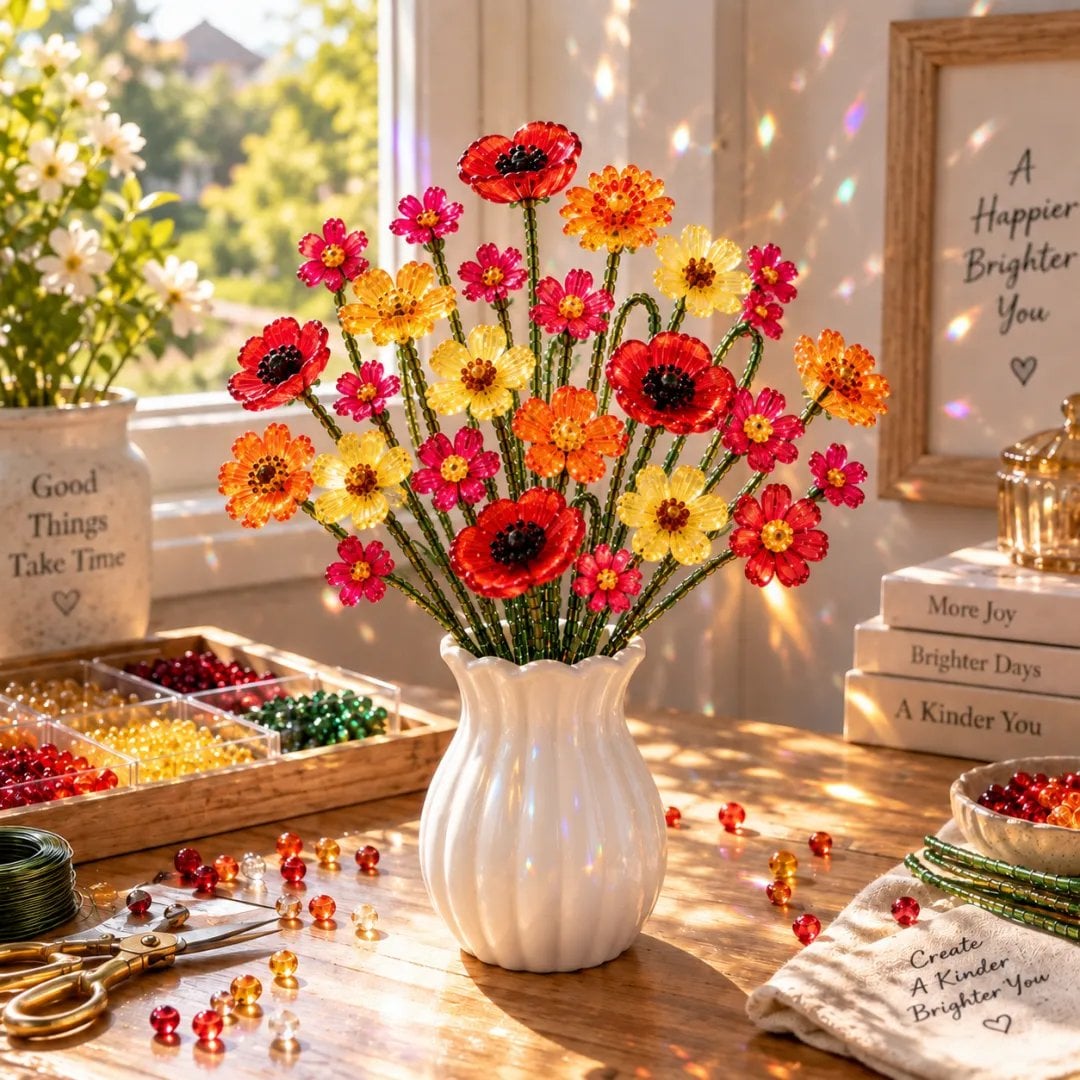 DIY Beaded Wildflower Bouquet Kit – Handmade Crystal Flower Craft Set view 4