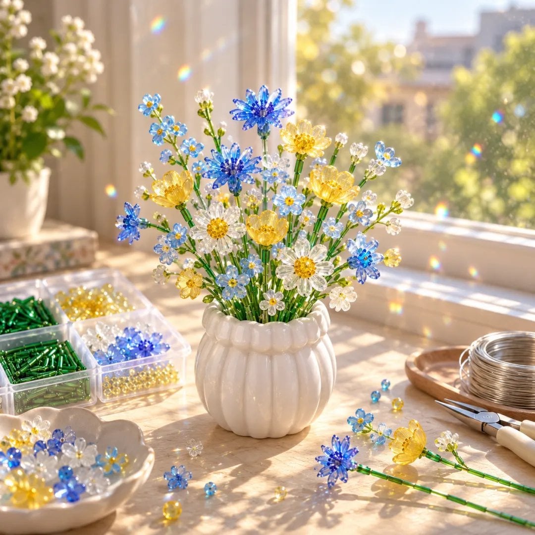 DIY Beaded Wildflower Bouquet Kit – Handmade Crystal Flower Craft Set view 6