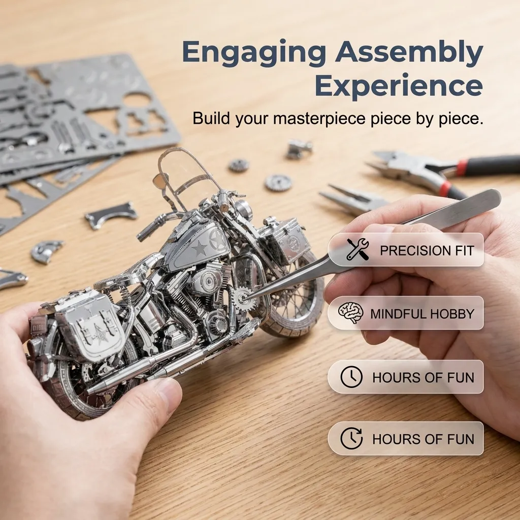Silver Motorcycle 3D Metal Assembly Puzzle view 2