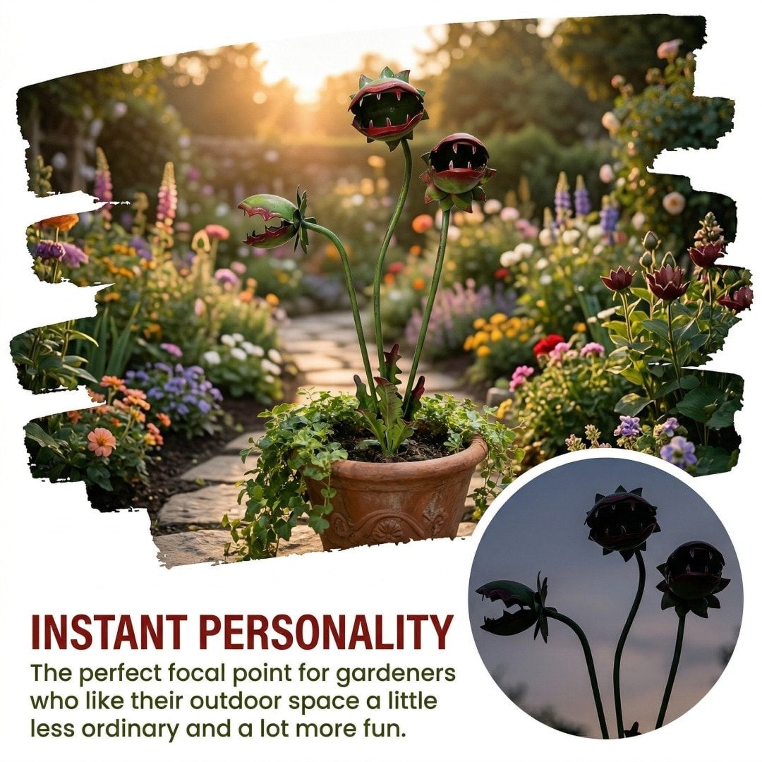 Whimsical Metal Venus Flytrap Garden Stake – Handcrafted Outdoor Carnivorous Plant Decor – Unique Gardening Gift view 4